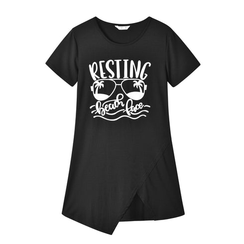 Family Suit Stitched Printed Short Sleeved Shirt Letter Dress Jumpsuit Parent-child Suit